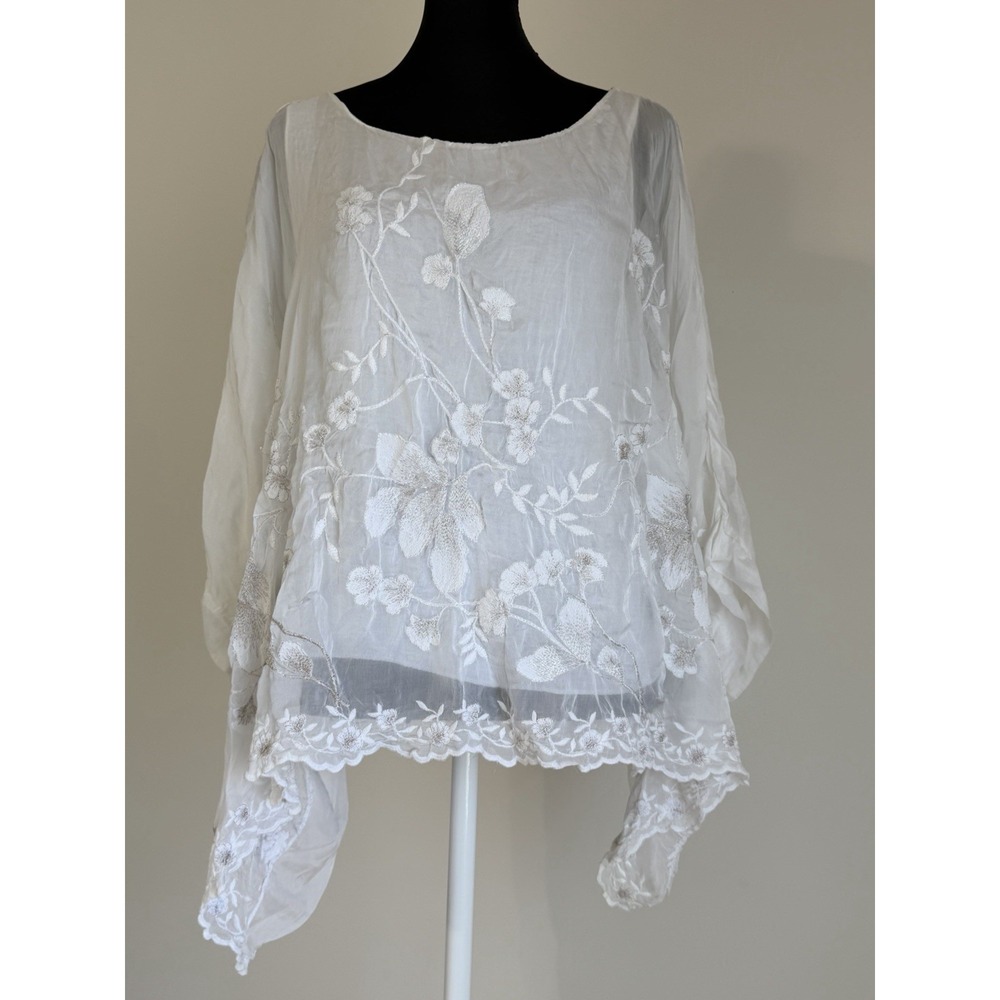 Aloha I Ke Kai Maui Silk Viscose Embroidered Blouse White Silver Italy S